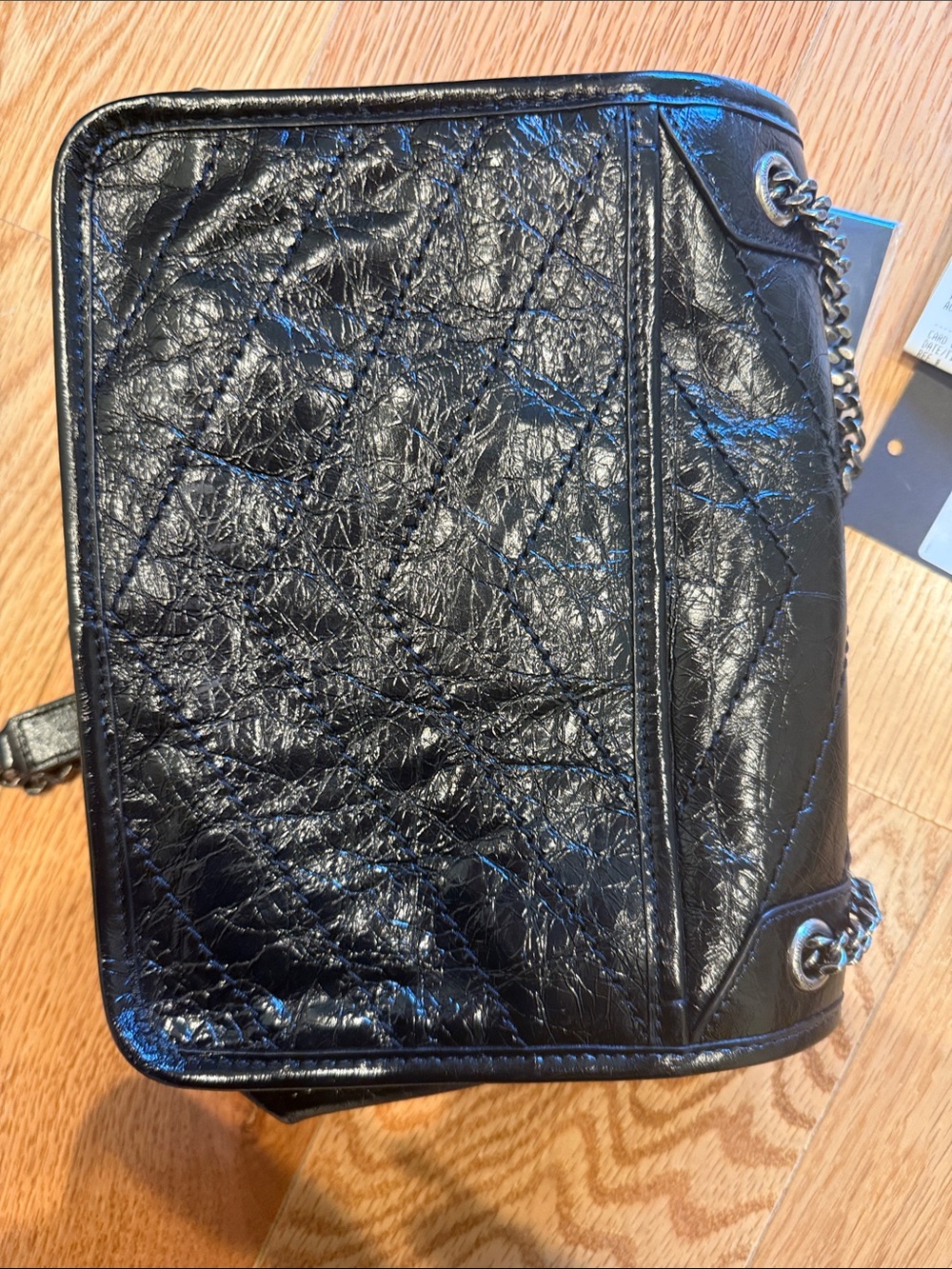 Crinkled Calfskin Matelasse Monogram Baby Niki Chain Satchel Black - Picture 2 of 3